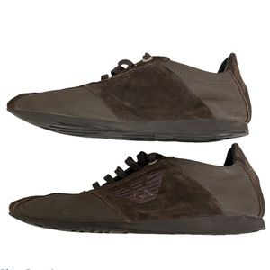 Emporio Armani Logo Brown Suede/Fabric Sneakers